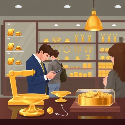一群消費者在商店中檢查黃金珠寶的情況