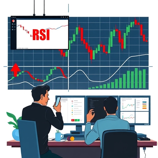 交易員正在分析 RSI 信號和市場趨勢的藝術表現