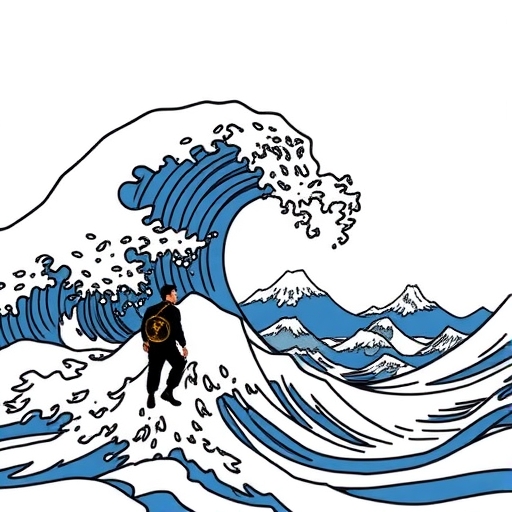 波浪象徵著股票市場趨勢的插圖