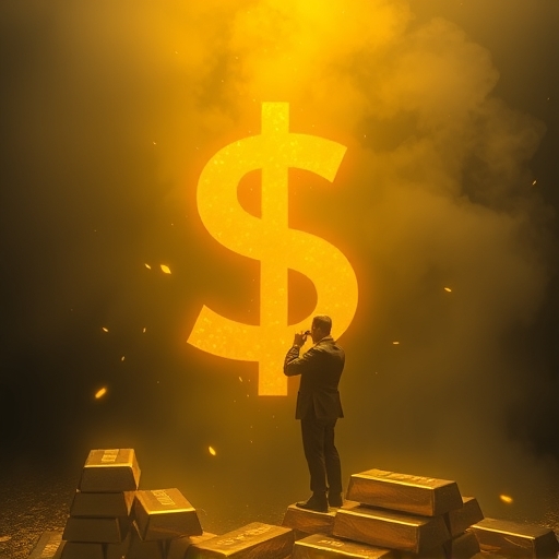 掉落的美金符號與上漲的黃金價格