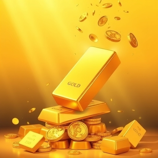 一塊正在下墜的金條插圖
