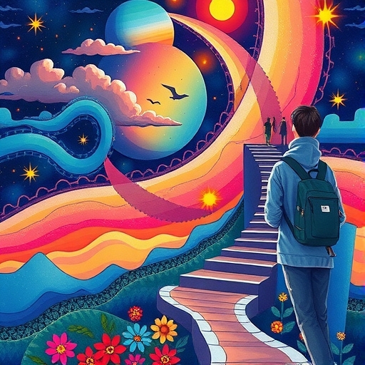 一幅色彩豐富的插畫，代表金融成長與投資，抽象形狀和線條形成上升趨勢和相互關聯的概念。