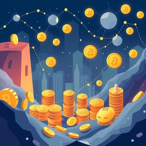 抽象描繪加密貨幣市場的圖表波動，顯示價格走勢