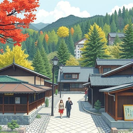 傳統日本村莊的插畫