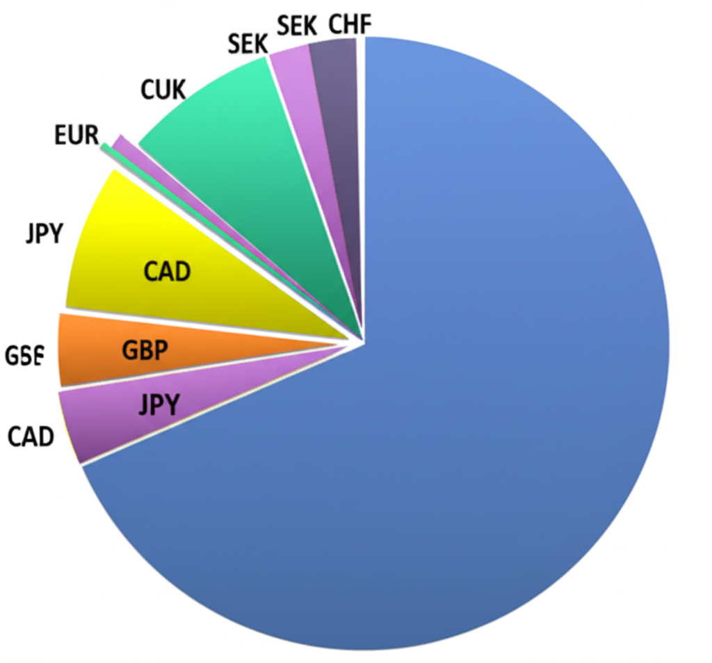 餅圖插圖顯示DXY組成,包含EUR、JPY、GBP、CAD、SEK、CHF貨幣符號,歐元佔最大份額