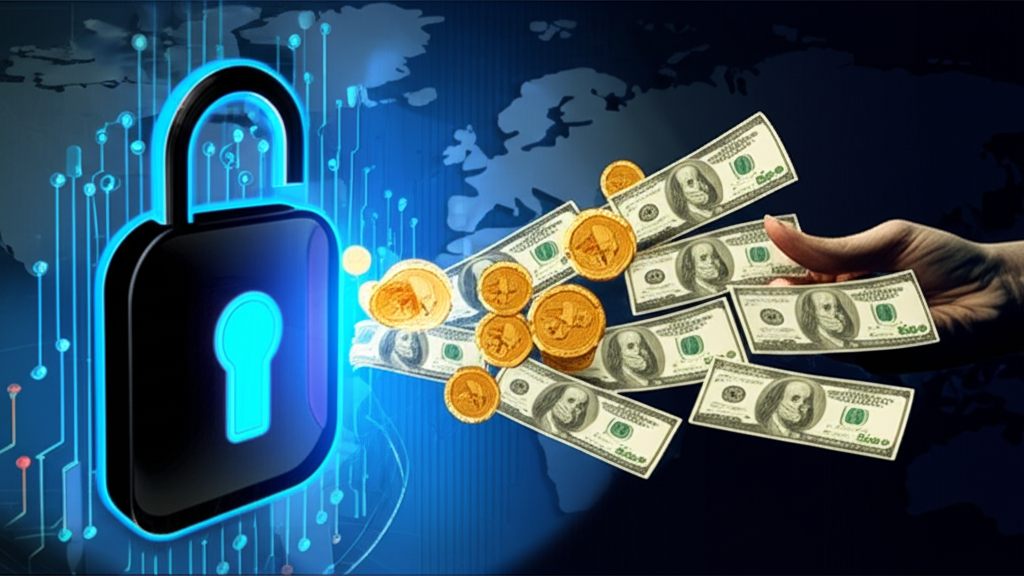 數位鎖被破解,資金如流水般流向陰影詐騙者手中,背景顯示全球地圖象徵跨境金融損失