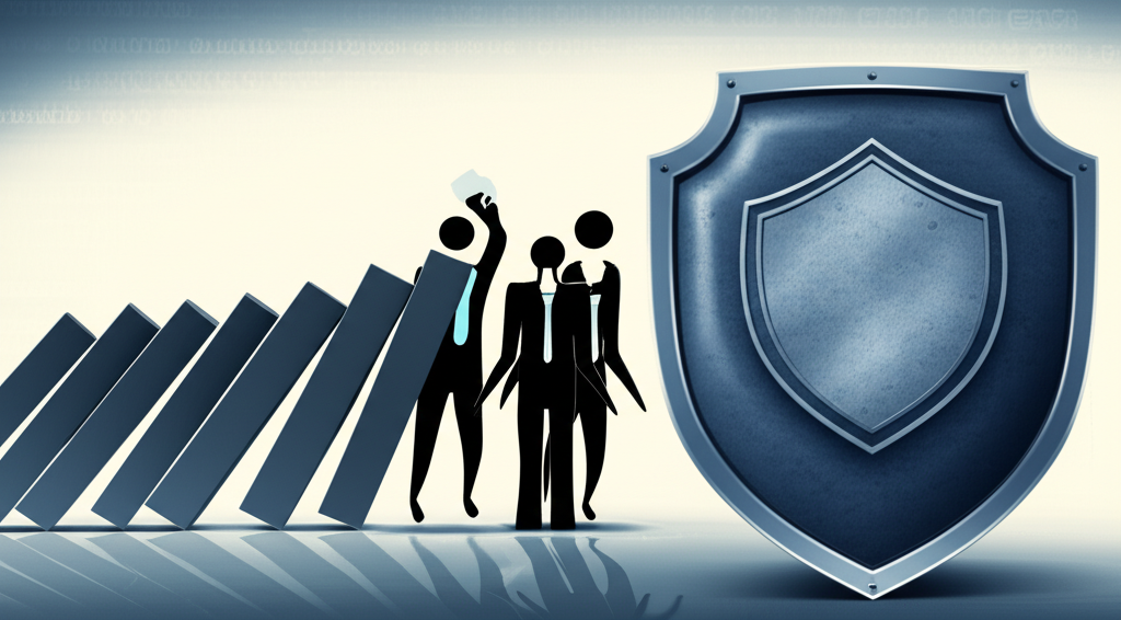 金融危機插圖,骨牌效應下銀行崩潰,盾牌保護納稅人和存款人免於混亂,這是導致新法規的歷史事件