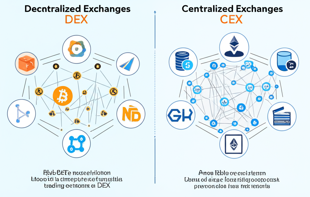 去中心化交易所 DEX 與中心化交易所 CEX 比較圖，突出運作模式、使用者體驗與風險差異