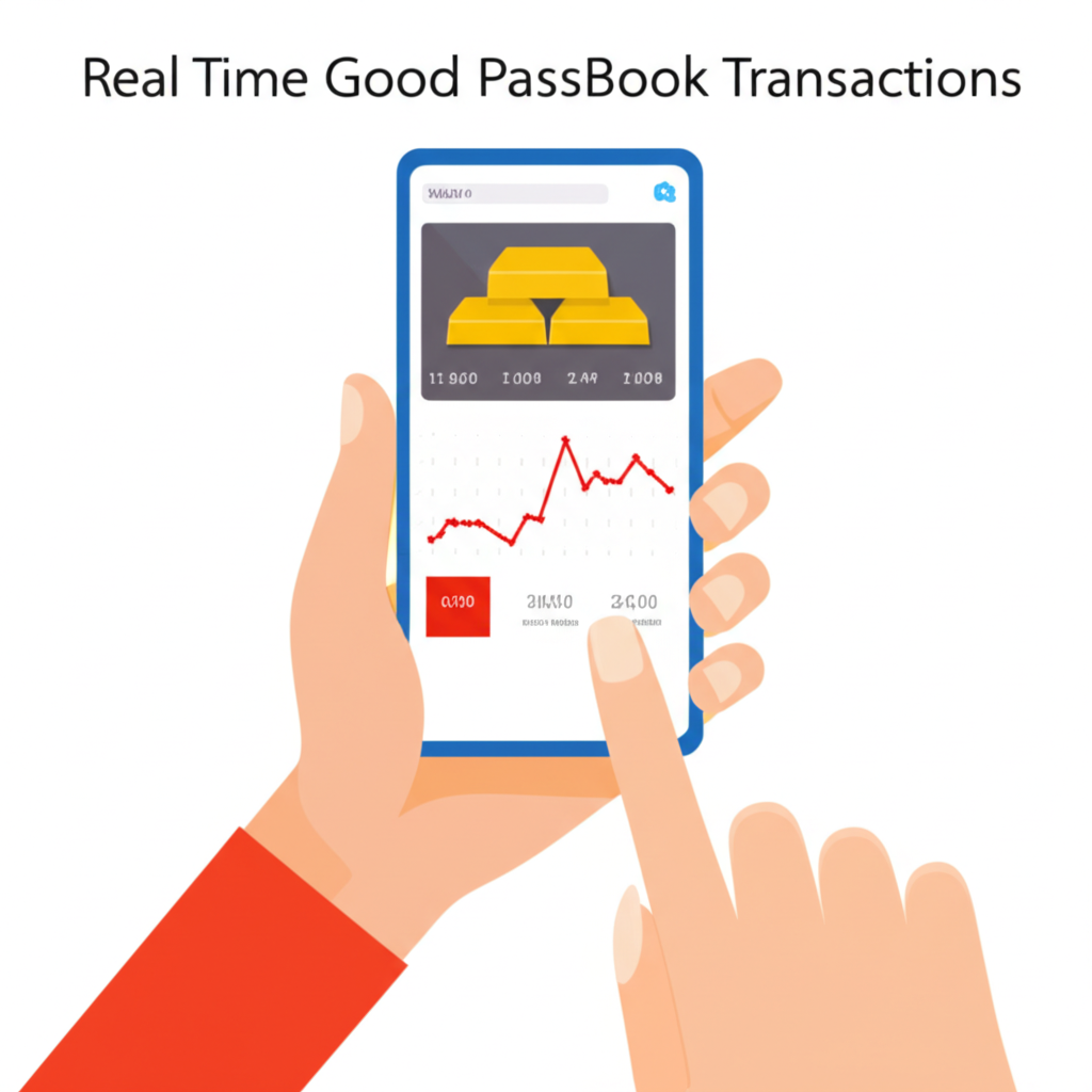 手持智慧型手機顯示銀行 App 即時黃金價格與外幣兌換介面,暗示黃金存摺交易便利