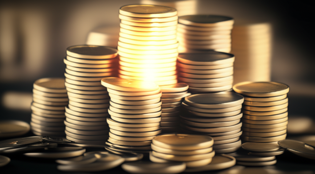 許多小硬幣被收集成一大堆，象徵頻繁交易中累積的小額利潤