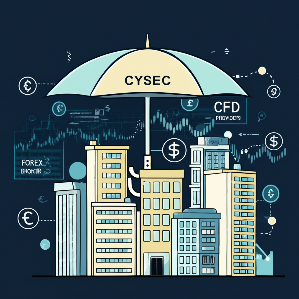金融實體如外匯經紀商與 CFD 提供商在 CySEC 傘下，環繞貨幣符號與交易圖表