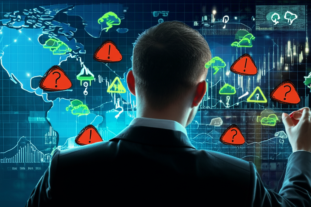 台灣或香港投資者觀察複雜原油期貨圖表,周圍環繞交割風險符號,背景為全球<a href=