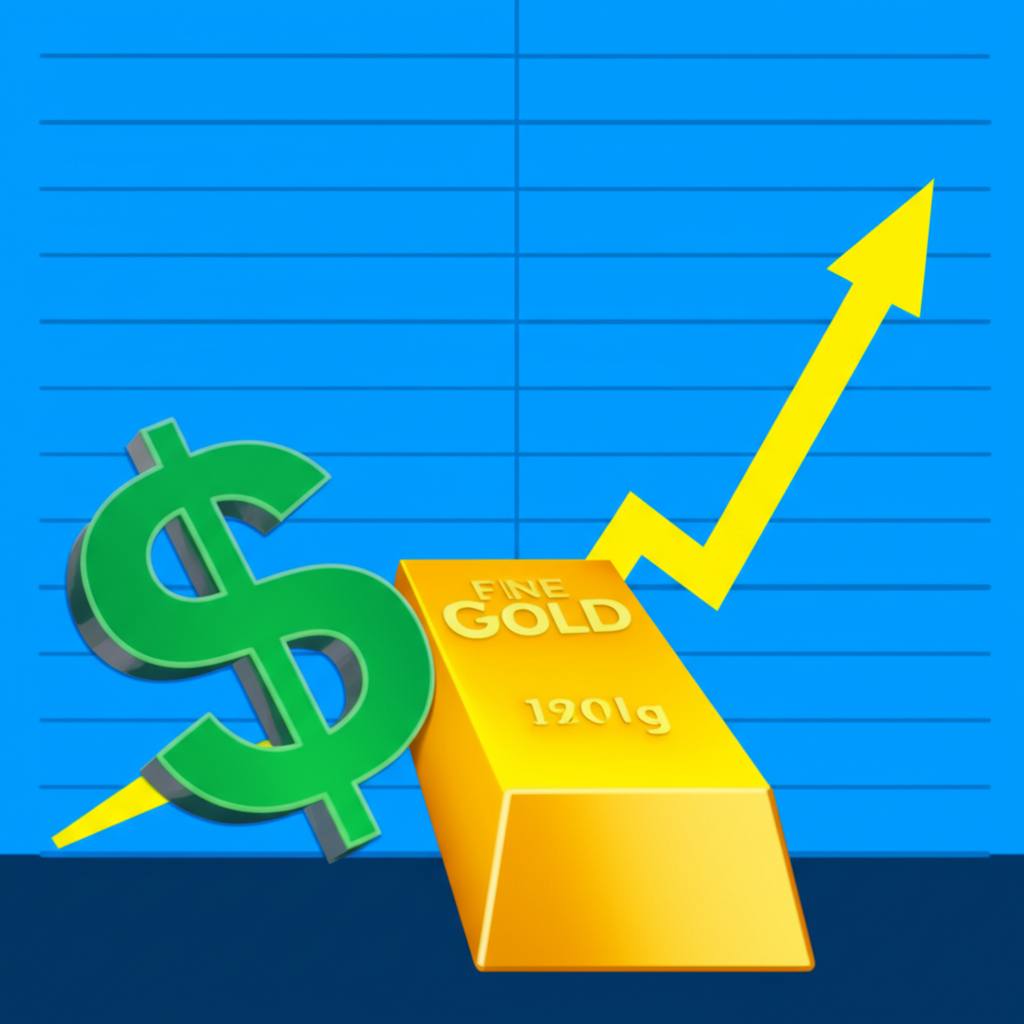 強勢美元壓低金條與升息圖表背景插圖