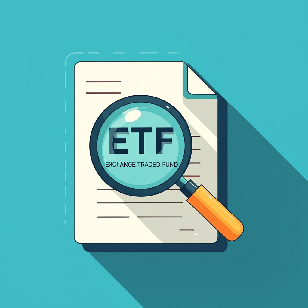 放大鏡檢視ETF文件與Exchange Traded Fund文字的現代插圖