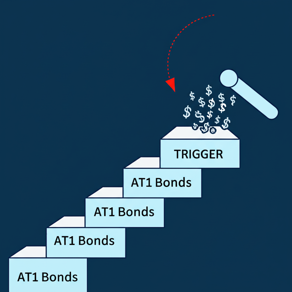 財務階梯中 AT1 債券位置與觸發機制轉換為股票的插圖