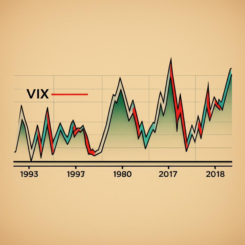 VIX指數歷史時間線,展示1993年CBOE推出與市場波動圖表