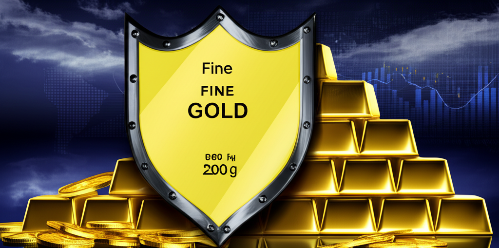 黃金作為避風港對抗經濟不確定性的插圖,象徵財富保護與安全資產