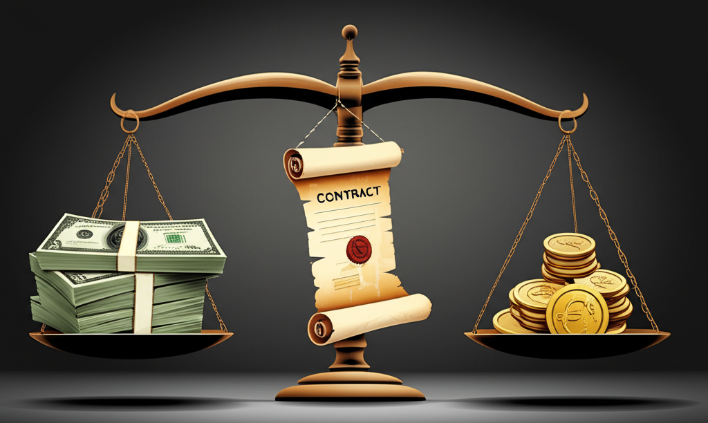 天平秤兩種貨幣插圖,代表標準化外匯期貨合約與 OTC 市場對比