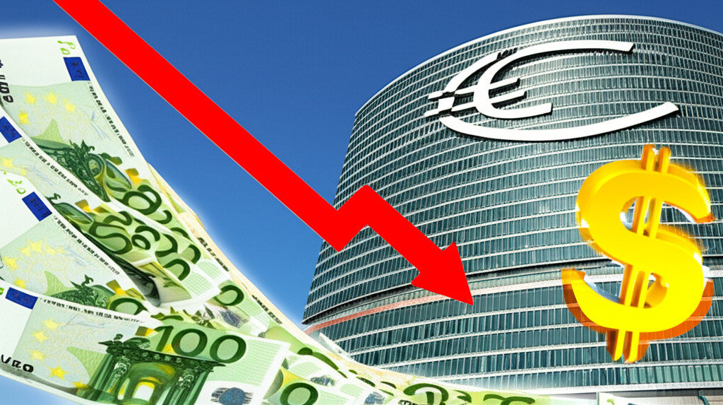 歐洲央行寬鬆政策導致歐元貶值與資金流向美元的示意圖