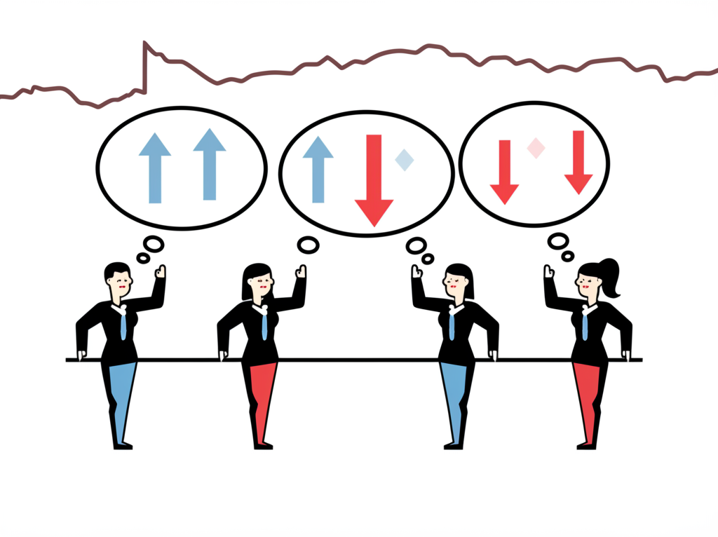 市場心理圖解，交易者周圍的買賣壓力圍繞水平價格線，形成強支撐與壓力