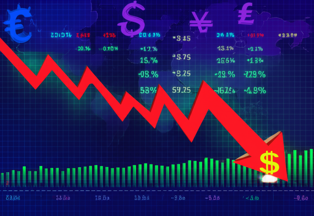 台幣貶值衝擊股市走勢的圖示，背景融入全球金融符號與經濟波動指標