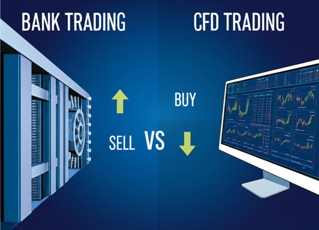 傳統外匯現貨與外匯保證金CFD交易的對比示意圖,突出門檻與靈活性的差異