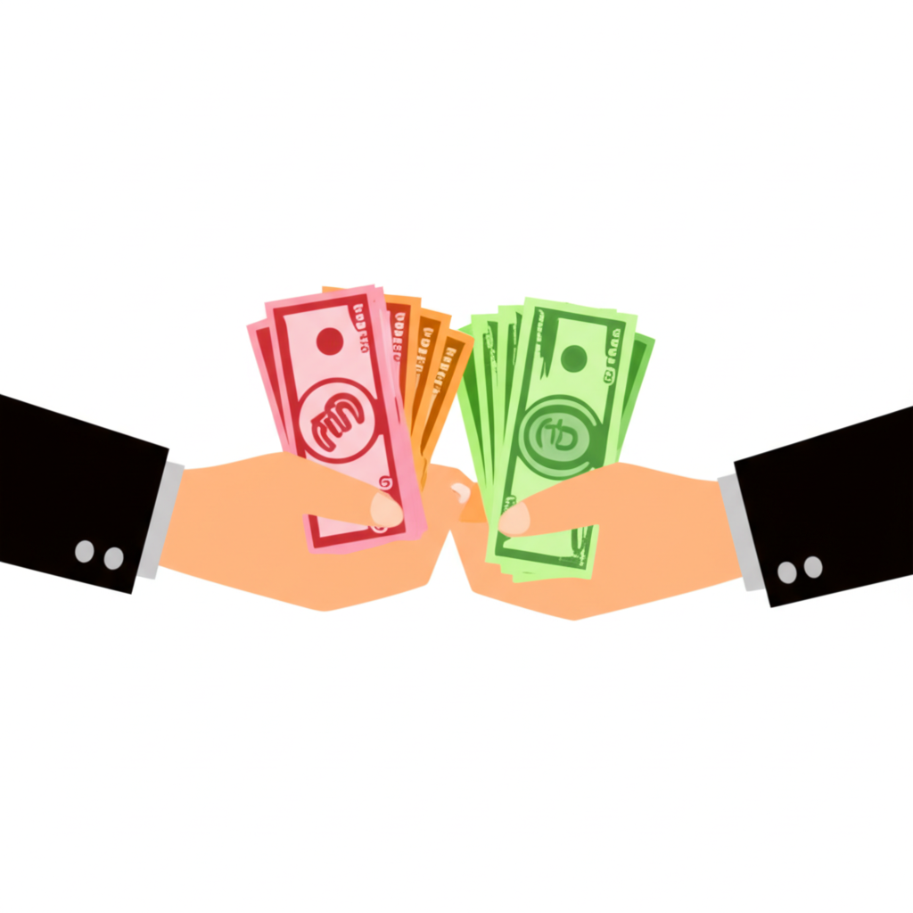 貨幣對交易示意圖，買入一種貨幣同時賣出另一種