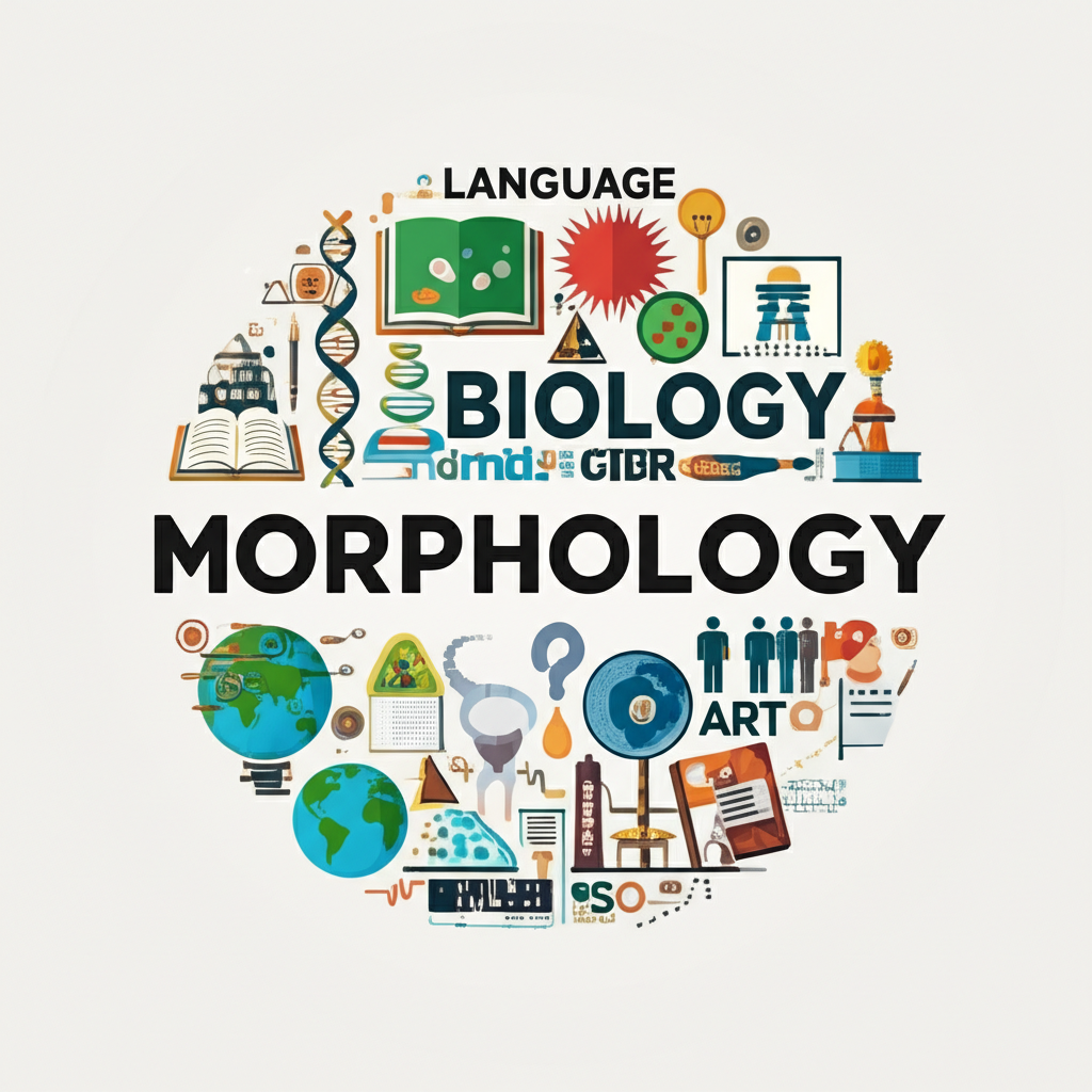 型態學核心概念插圖:生物、語言、地理與藝術形式交織,展現形態與結構的統一研究