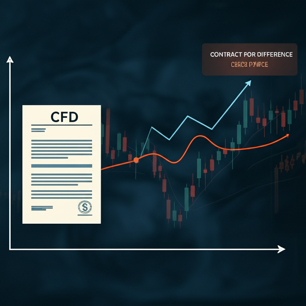差價合約CFD基礎概念示意圖,展示金融衍生工具與資產價格變動的連結,以及盈虧來自價格差異
