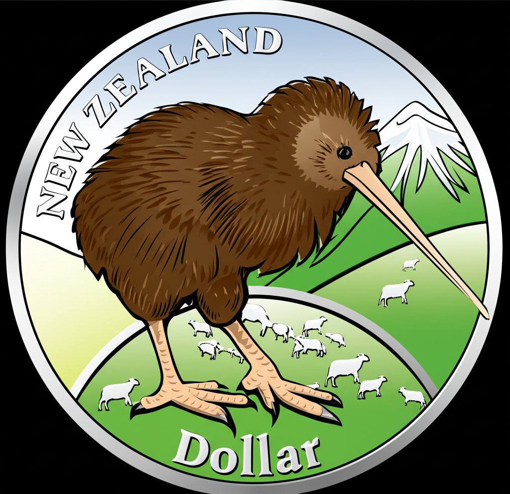 紐西蘭經濟基礎與奇異鳥幣象徵插圖