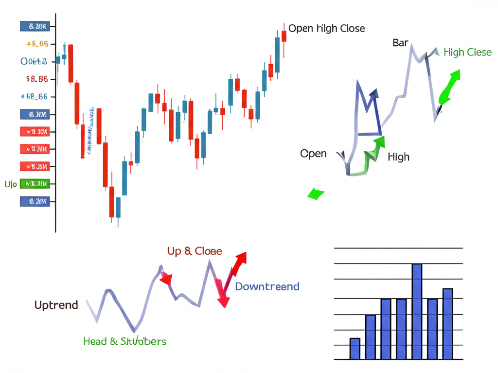 技術指標疊加在價格圖表的插圖，包括移動平均、布林通道和RSI等