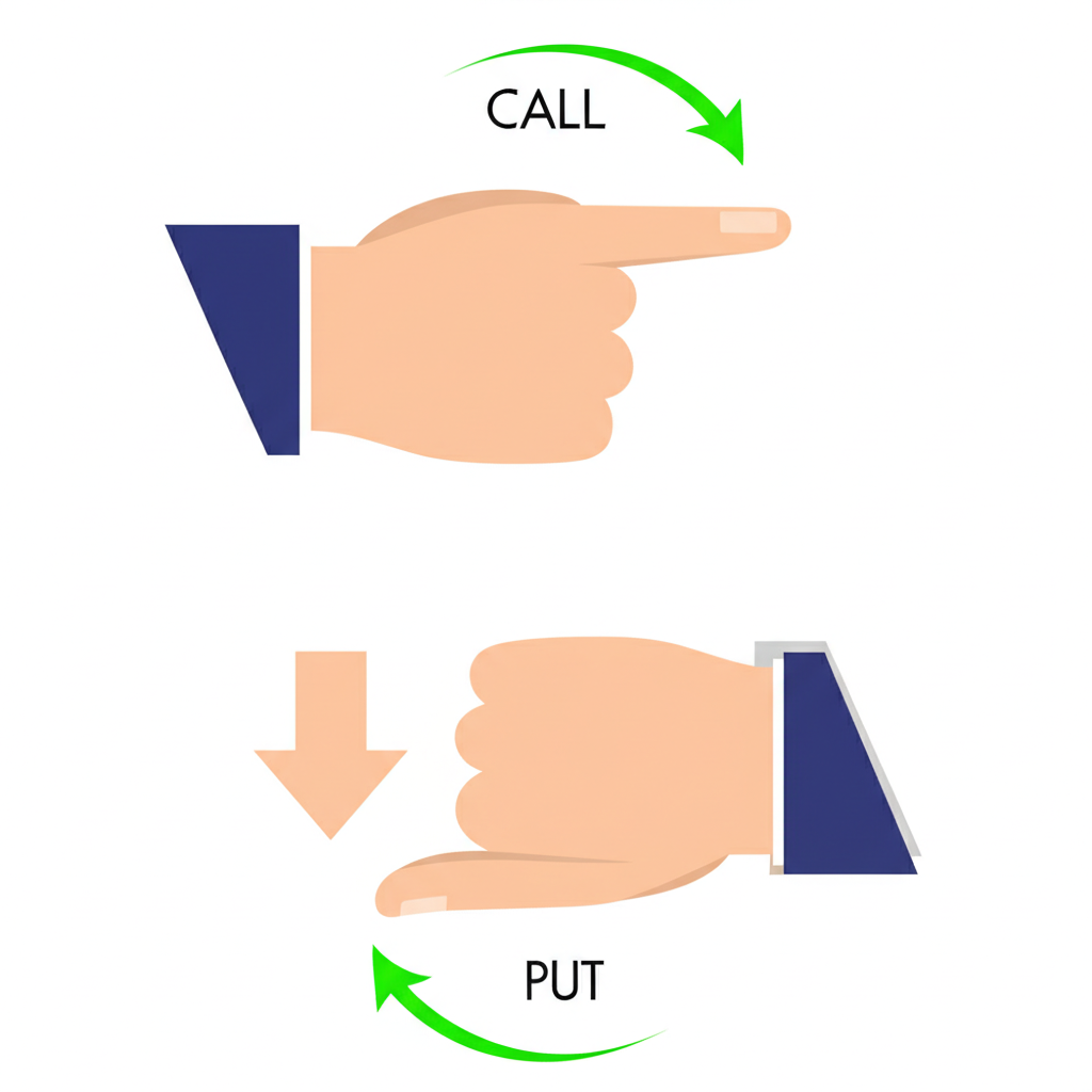 一手向上代表看漲期權,另一手向下代表看跌期權,圖示二元期權預測資產價格走向的簡單機制,以及固定獲利或損失
