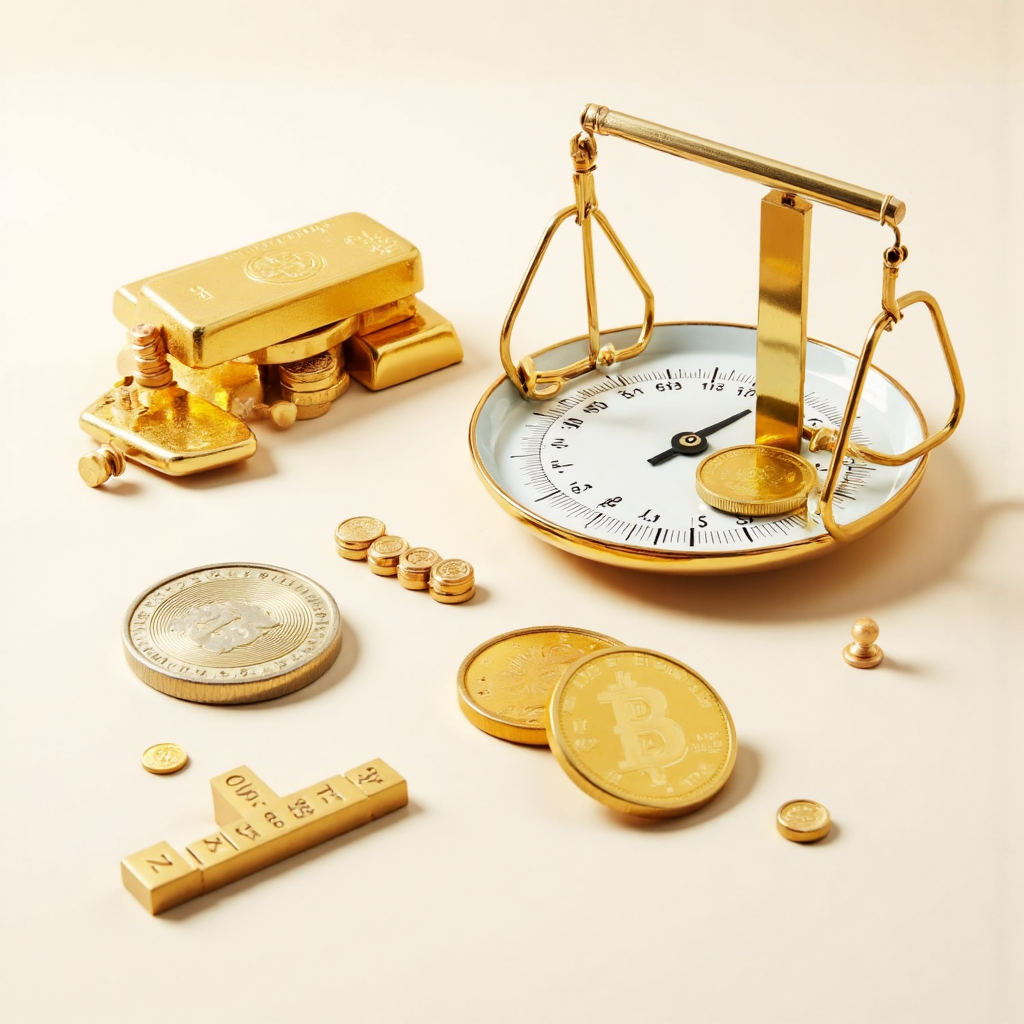 金衡盎司、金條與克數秤重轉換的俯視像素藝術圖