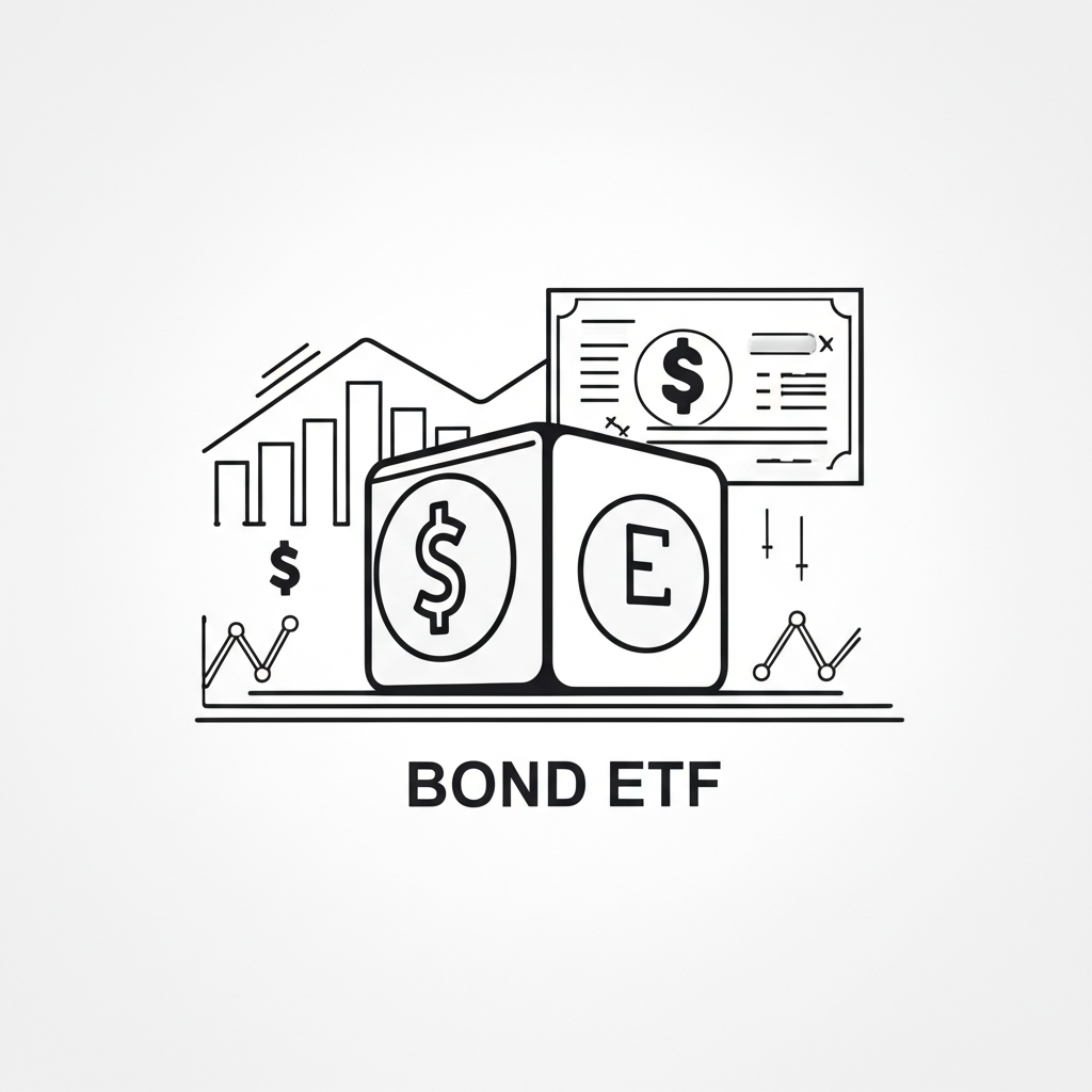 債券ETF作為穩健投資入門磚的積木插圖,包含股市與債市符號
