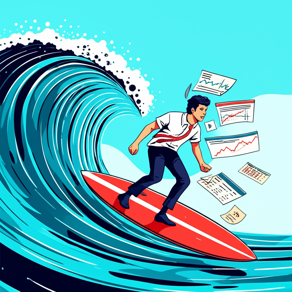 交易者在金融市場海洋中乘風破浪,使用公司資金和專業資源的插圖