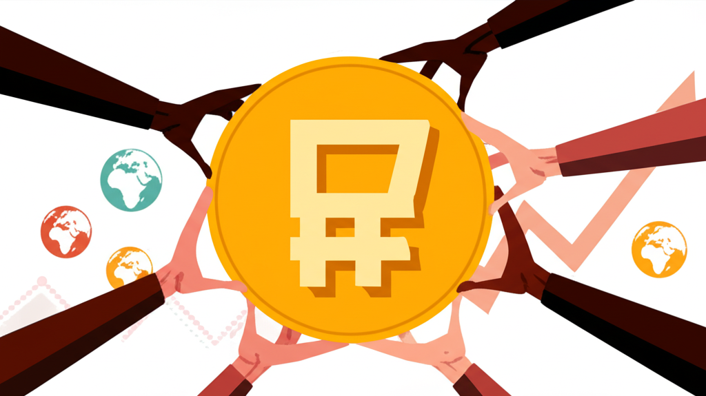 各種力量拉扯人民幣幣值的插圖,象徵經濟政策、全球央行決策與地緣政治風險的複雜互動