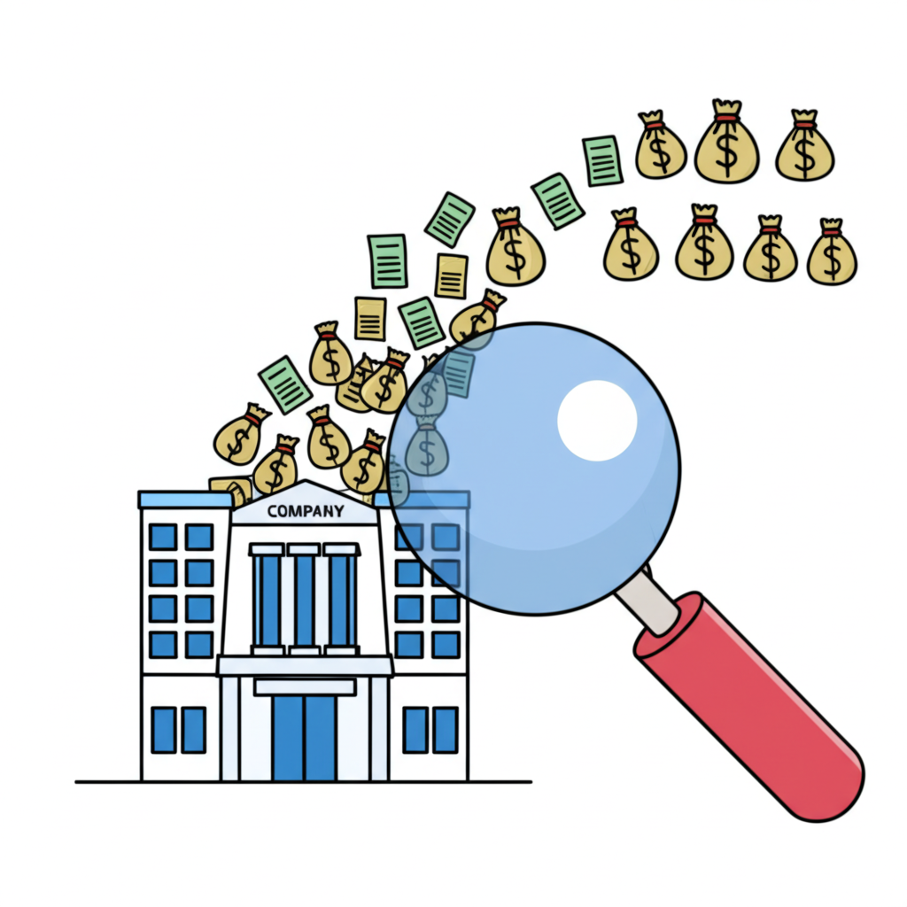 公司發放股利與權益補償概念的放大鏡插圖